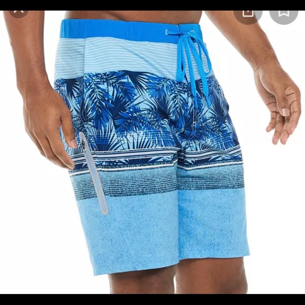 Men’s ZeroXposur blue tropical swim trunks - Picture 1 of 7